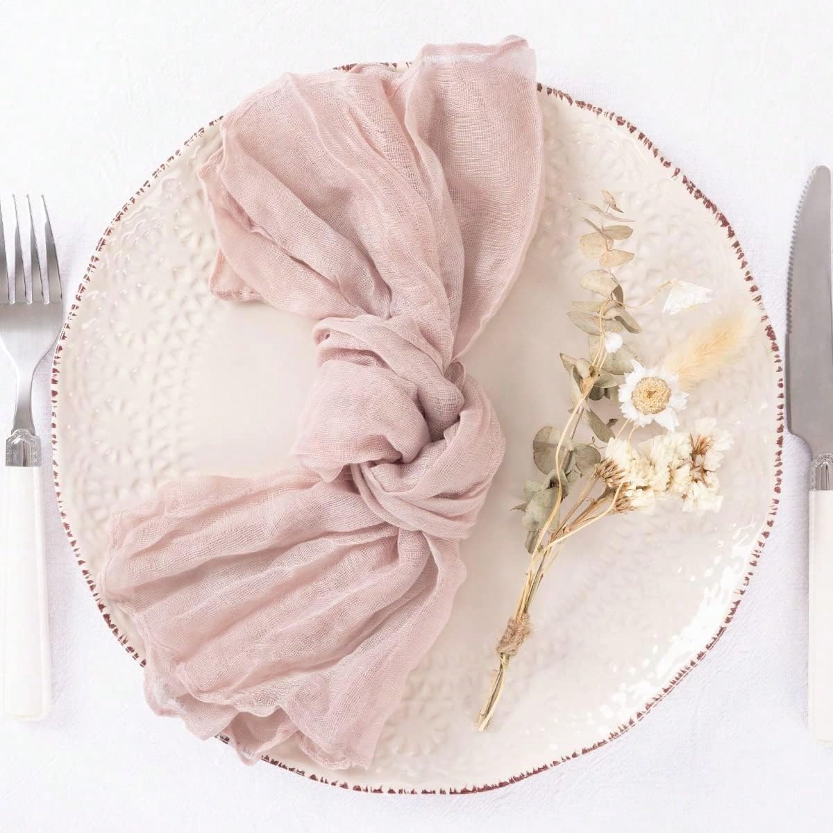 4 Pack Cheesecloth-Napkins Boho-Wrinkled-Gauze Washable-Linen Dinner-Table-Napkin for Wedding,Baby Shower, Birthday Party Decor(17 * 17'')