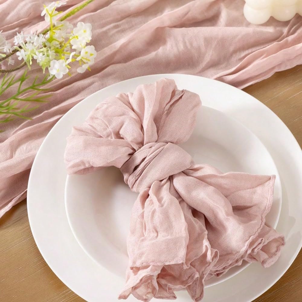 4 Pack Cheesecloth-Napkins Boho-Wrinkled-Gauze Washable-Linen Dinner-Table-Napkin for Wedding,Baby Shower, Birthday Party Decor(17 * 17'')