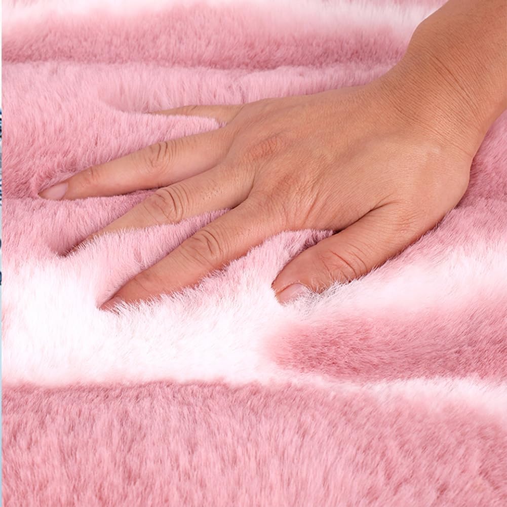 Faux Sheepskin Car Seat Cover, Thin Fluffy Cute Pink Fur Car Seat Cover Full Set for Fuzzy Soft Auto Universal Plush Vehicle Seat Protector Pad Accessories 3Pcs Pink