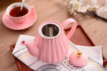 Porcelain Tea Set- Teapot and Creamer Sugar Bowl Set, Pink