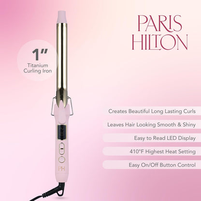 Paris Hilton - Curling Iron Hair Styler with Adjustable Heat, Pink