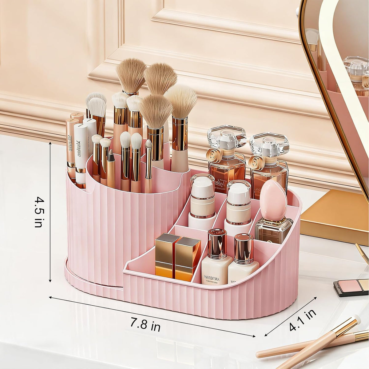 360 Rotating Makeup Brush Holder Make Up Brushes Organizer, Pink