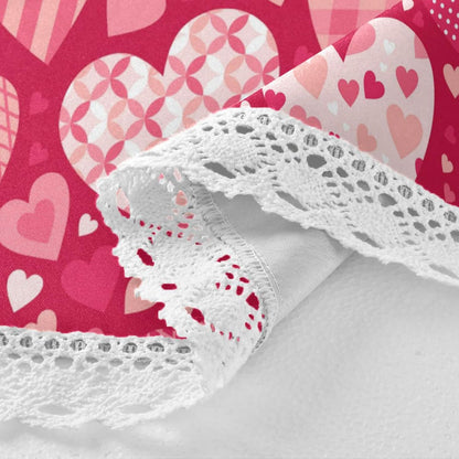 Valentine's Day Round Tablecloth 60 Inches Pink Red Hearts Lace Table Cloth Water Resistant Spillproof Wrinkle Free Love Hearts Valentines Table Cover