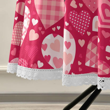 Valentine's Day Round Tablecloth 60 Inches Pink Red Hearts Lace Table Cloth Water Resistant Spillproof Wrinkle Free Love Hearts Valentines Table Cover