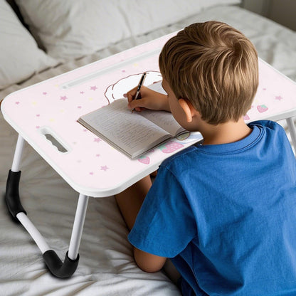 Kawaii Laptop Desk Foldable Kawaii Bed Desk Table Cute Folding Breakfast Tray Portable Lap Standing Desk Notebook Stand Reading Holder for Bed/Couch/Sofa/Floor (Pink)