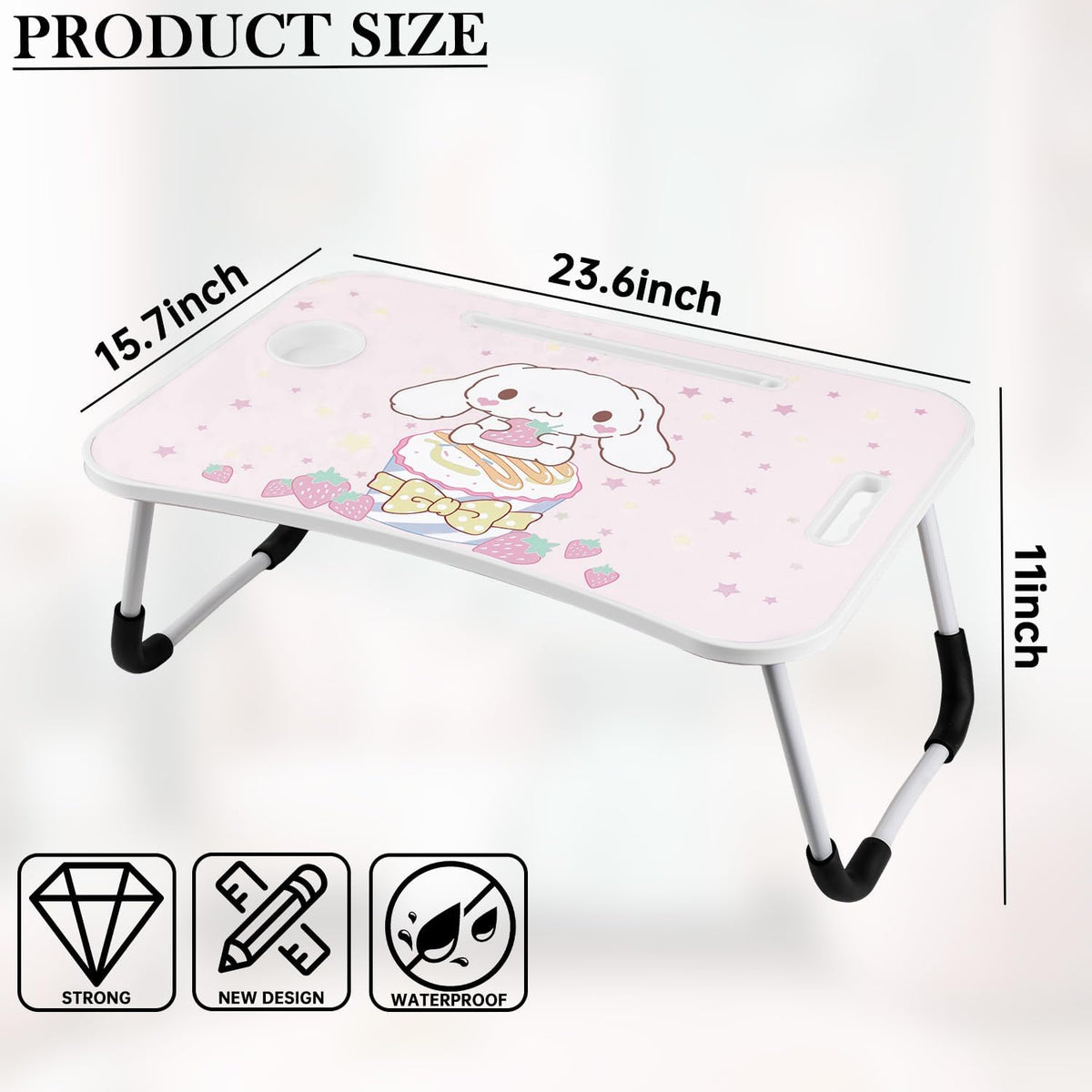 Kawaii Laptop Desk Foldable Kawaii Bed Desk Table Cute Folding Breakfast Tray Portable Lap Standing Desk Notebook Stand Reading Holder for Bed/Couch/Sofa/Floor (Pink)