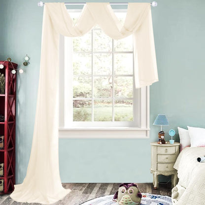 HUTO Beige Peach Sheer Window Scarf Valances for Girls Room Sheer Soft Voile Curtain Scarves for Wedding Party Canopy Bed 216 Extra Long 1 Panel