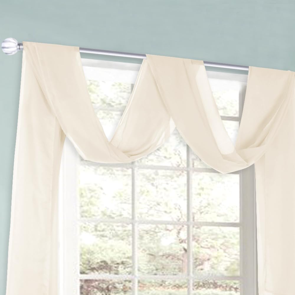 HUTO Beige Peach Sheer Window Scarf Valances for Girls Room Sheer Soft Voile Curtain Scarves for Wedding Party Canopy Bed 216 Extra Long 1 Panel