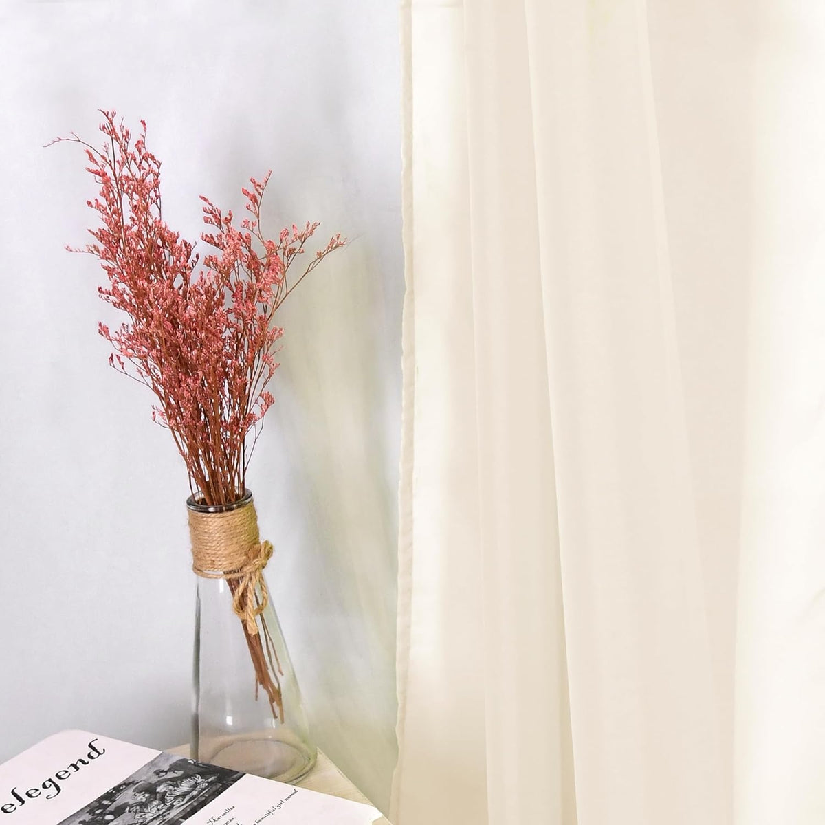 HUTO Beige Peach Sheer Window Scarf Valances for Girls Room Sheer Soft Voile Curtain Scarves for Wedding Party Canopy Bed 216 Extra Long 1 Panel