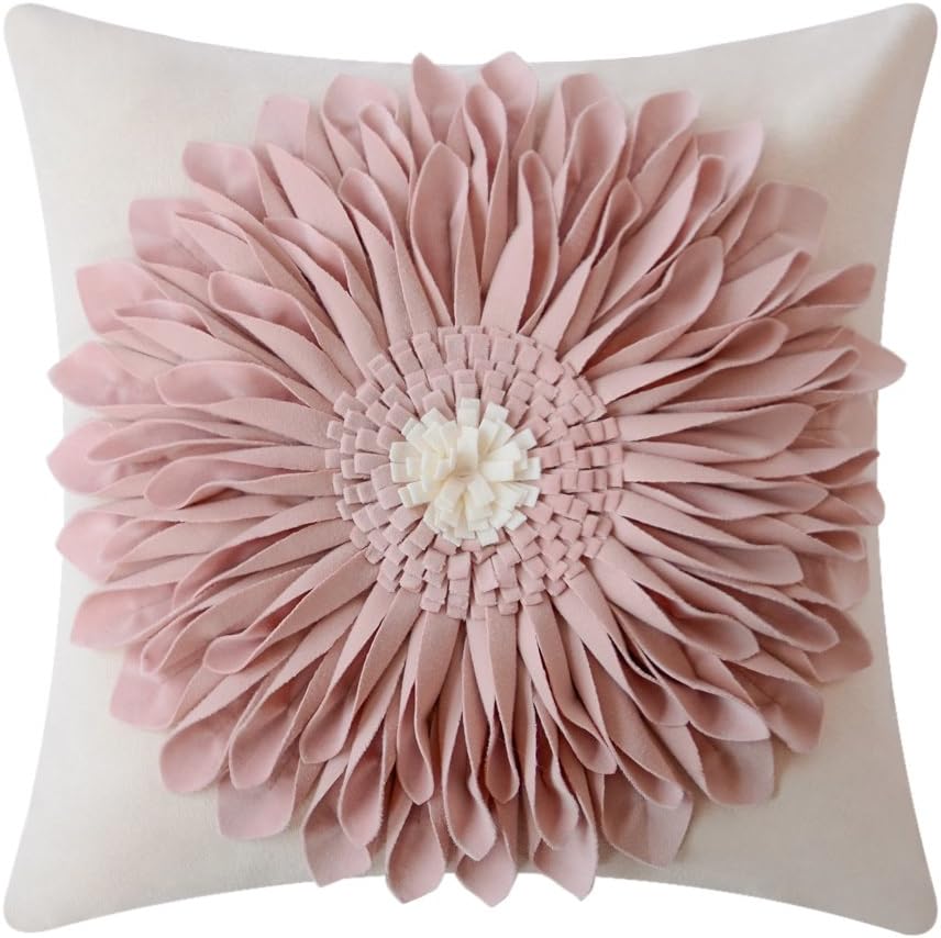 Decorative Throw Pillow Covers Handmade 3D Flower Cushion Cover Cases Accent Pillowslip Square Gift Home Sofa Car Bed Room Decor 18 x 18 Inch Rose Gold