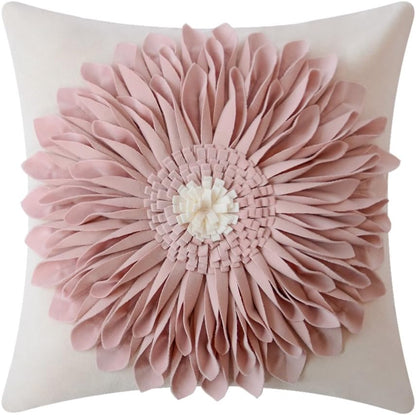 Decorative Throw Pillow Covers Handmade 3D Flower Cushion Cover Cases Accent Pillowslip Square Gift Home Sofa Car Bed Room Decor 18 x 18 Inch Rose Gold