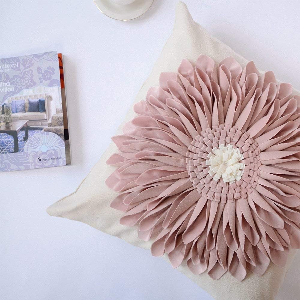 Decorative Throw Pillow Covers Handmade 3D Flower Cushion Cover Cases Accent Pillowslip Square Gift Home Sofa Car Bed Room Decor 18 x 18 Inch Rose Gold