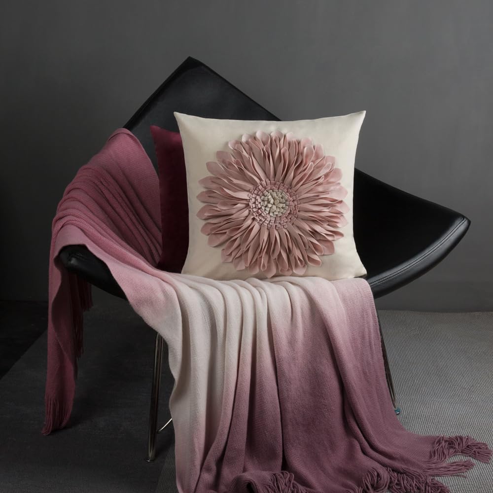 Decorative Throw Pillow Covers Handmade 3D Flower Cushion Cover Cases Accent Pillowslip Square Gift Home Sofa Car Bed Room Decor 18 x 18 Inch Rose Gold