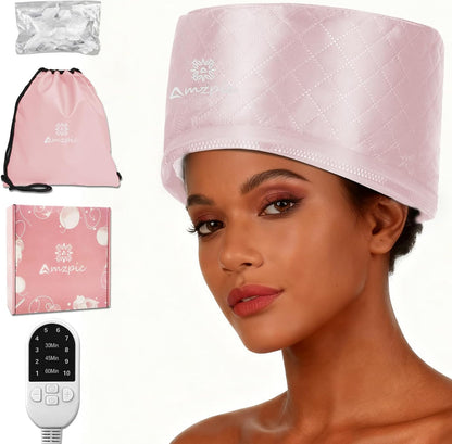 Thermal Heat Cap for Deep Conditioning - Electric Steamer Cap with 10-Level Temperature Control, Fast Heating for Natural & Afro Hair Care at Home(Pink)