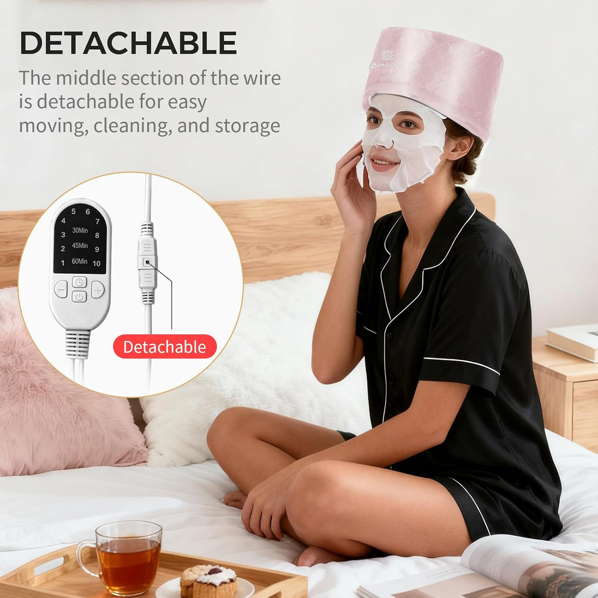 Thermal Heat Cap for Deep Conditioning - Electric Steamer Cap with 10-Level Temperature Control, Fast Heating for Natural & Afro Hair Care at Home(Pink)
