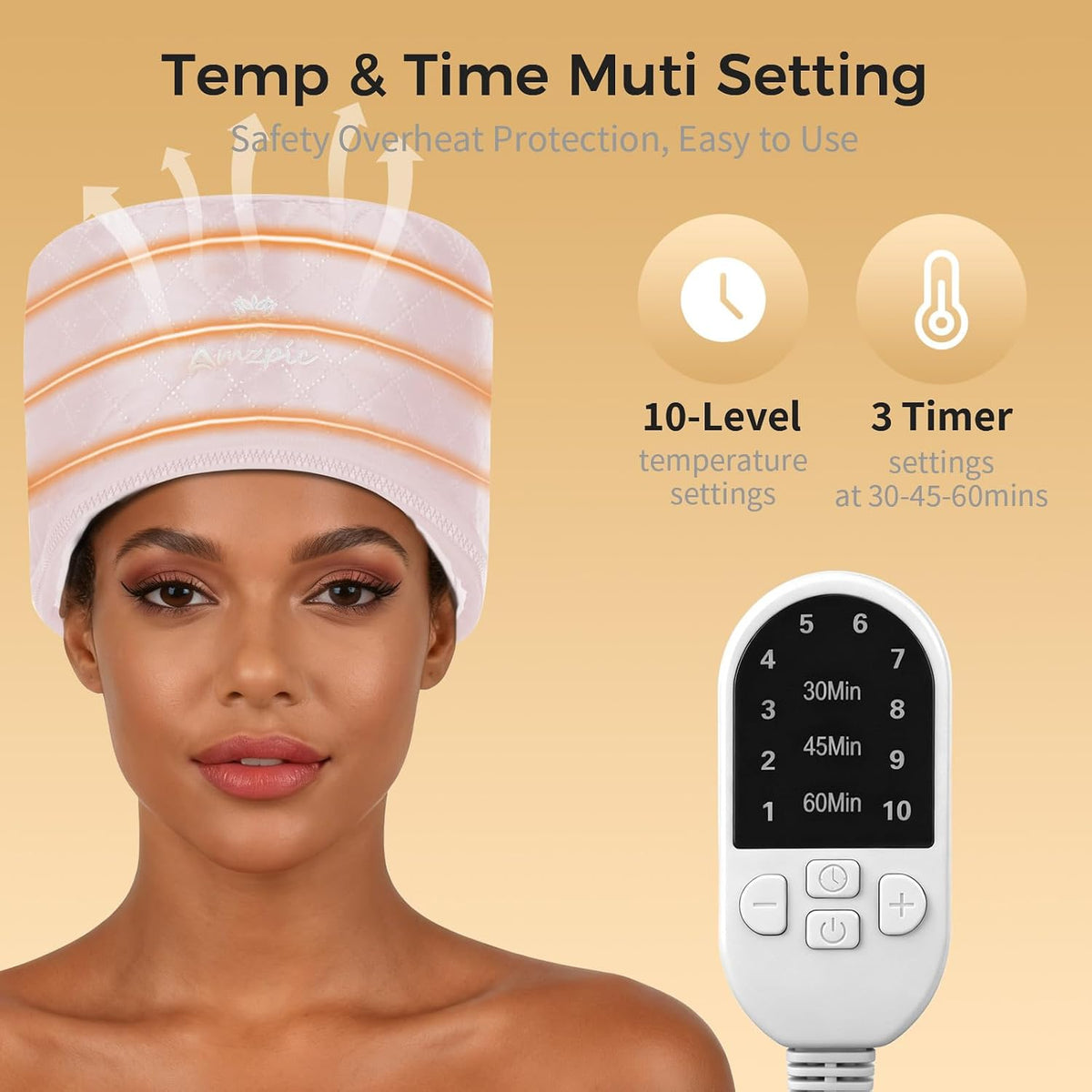 Thermal Heat Cap for Deep Conditioning - Electric Steamer Cap with 10-Level Temperature Control, Fast Heating for Natural & Afro Hair Care at Home(Pink)