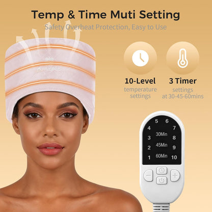 Thermal Heat Cap for Deep Conditioning - Electric Steamer Cap with 10-Level Temperature Control, Fast Heating for Natural & Afro Hair Care at Home(Pink)
