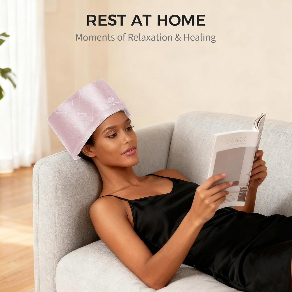 Thermal Heat Cap for Deep Conditioning - Electric Steamer Cap with 10-Level Temperature Control, Fast Heating for Natural & Afro Hair Care at Home(Pink)