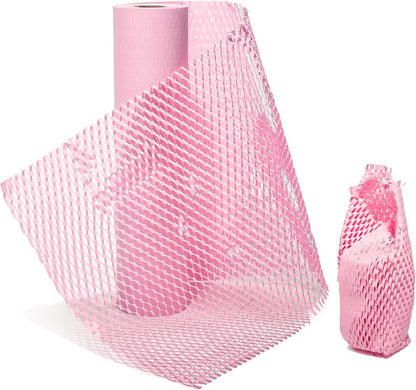 Honeycomb Packing Paper, Pink 15" x 450'' Packing Paper, Wrapping for Moving Shipping Packaging, Recyclable Moving Supplies With Fragile Sticker Labels and Twine (Pink,15" x 450'')