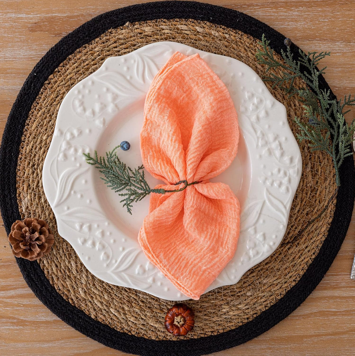 Cheesecloth Napkins 17x17 Inches Cloth Napkins Reusable for Lunch Dinner Wedding Baby Shower Bridal Shower Party Rustic Boho Decorations Bulk Set of 6 Coral Peach
