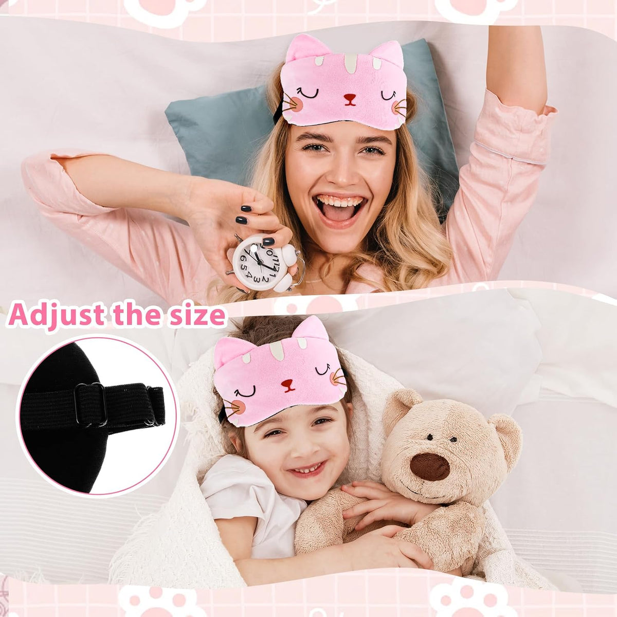 Cute Sleeping Eye Mask Cartoon Cat Blindfold Sleeping Eye Shade,Pink