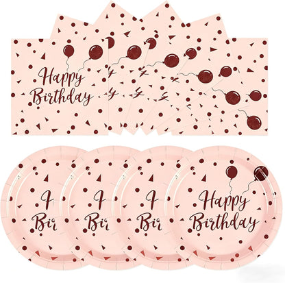 50PCS Happy Birthday Paper Plates and Napkins, 7inch Pink and Gold Polka Dot Cake Dessert Plates Disposable Tableware Set for Girls Women Birthday Party Decorations (Birthday Pink)