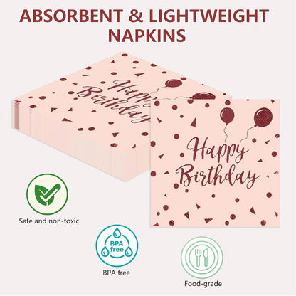 50PCS Happy Birthday Paper Plates and Napkins, 7inch Pink and Gold Polka Dot Cake Dessert Plates Disposable Tableware Set for Girls Women Birthday Party Decorations (Birthday Pink)