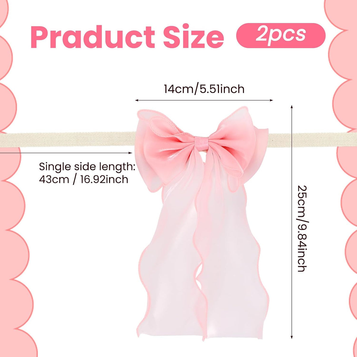 2 Pack Pink Curtain Tiebacks - French Silky Bow Curtain Tiebacks for Sheer Drapes Home Décor - Curtains Ties