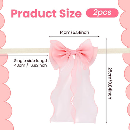 2 Pack Pink Curtain Tiebacks - French Silky Bow Curtain Tiebacks for Sheer Drapes Home Décor - Curtains Ties