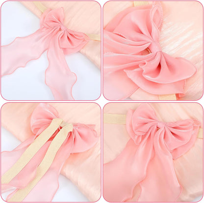 2 Pack Pink Curtain Tiebacks - French Silky Bow Curtain Tiebacks for Sheer Drapes Home Décor - Curtains Ties