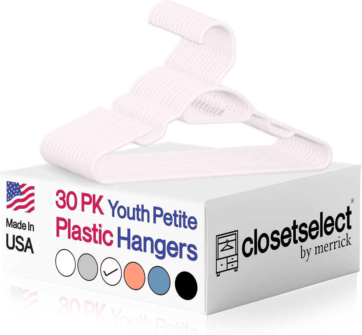 Youth Petite Hangers 30 Pack - 13 Inch Plastic Petite & Preteen Hangers for Closet, Good for Children Sizes 4 to 10, Non-Slip Infant Hangers with Shoulder Grooves | Pink