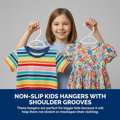 Youth Petite Hangers 30 Pack - 13 Inch Plastic Petite & Preteen Hangers for Closet, Good for Children Sizes 4 to 10, Non-Slip Infant Hangers with Shoulder Grooves | Pink