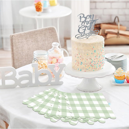 Seajan 100 Pcs Sage Green Gingham Cocktail Napkins Disposable 5x5 Inch Scalloped Edge Plaid Paper Napkins Checkered for Wedding Birthday Party Dinner Holiday Decorations