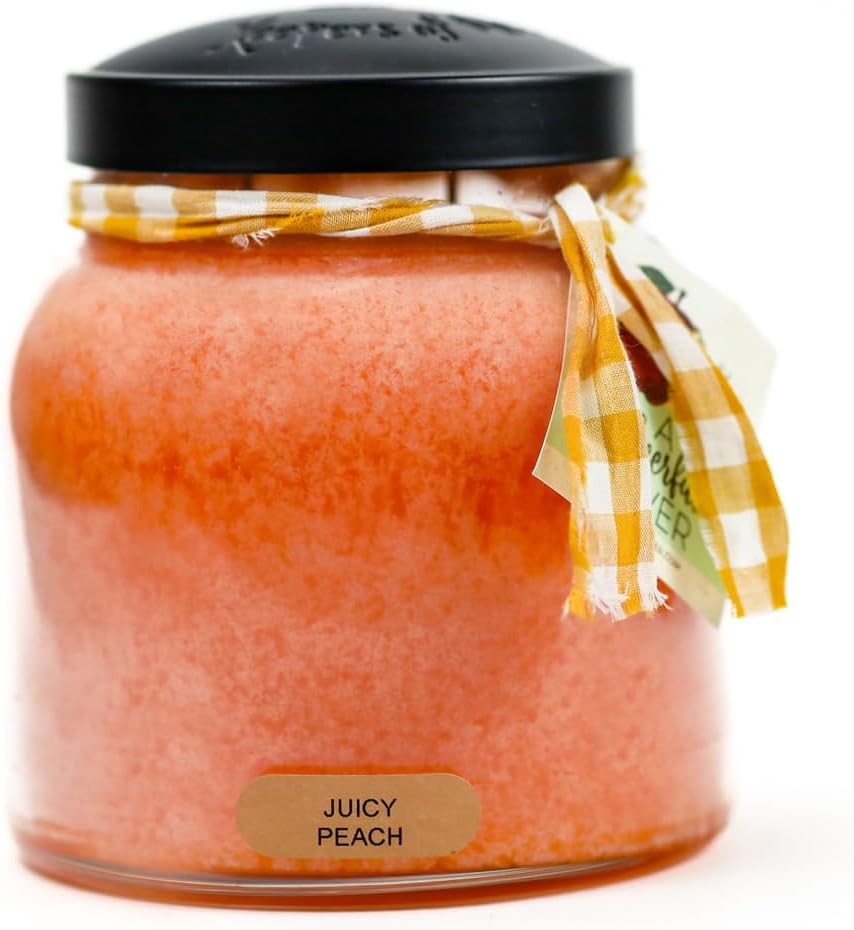 Juicy Peach Papa Scented Glass Jar Candle (34oz) with Lid & True to Life Fragrance Made in USA