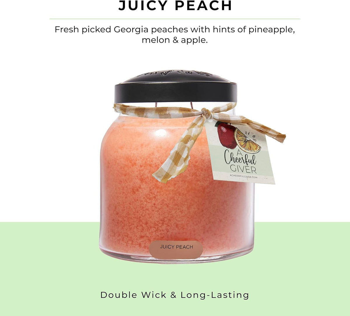 Juicy Peach Papa Scented Glass Jar Candle (34oz) with Lid & True to Life Fragrance Made in USA