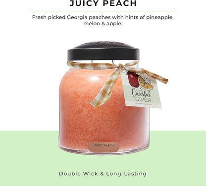 Juicy Peach Papa Scented Glass Jar Candle (34oz) with Lid & True to Life Fragrance Made in USA