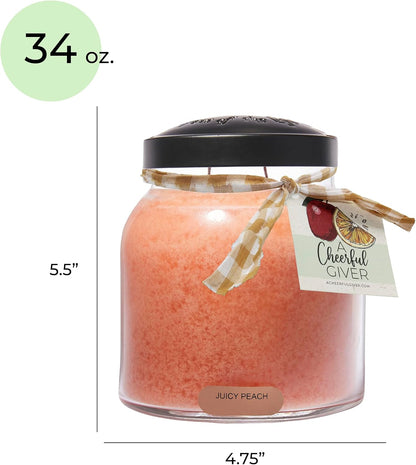 Juicy Peach Papa Scented Glass Jar Candle (34oz) with Lid & True to Life Fragrance Made in USA