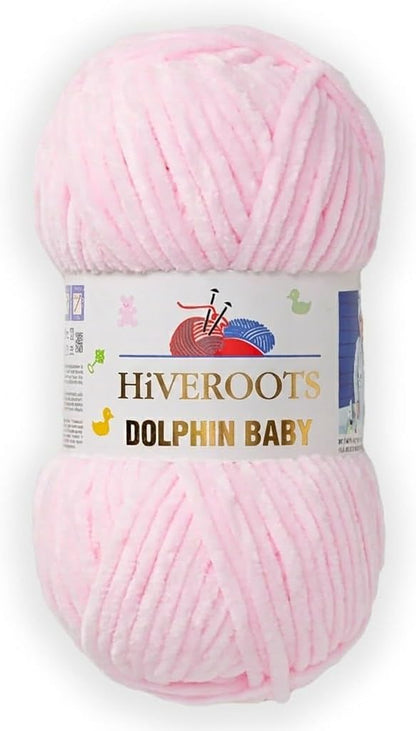 3 Skein/Pack Dolphin Baby Chenille Yarn, Each Ball 100 gr (3.5 oz), 120 m (132 Yards), 100% Polyester, Super Bulky Baby Blanket Velvet Amigurumi Yarn, 80303 - Powder Pink