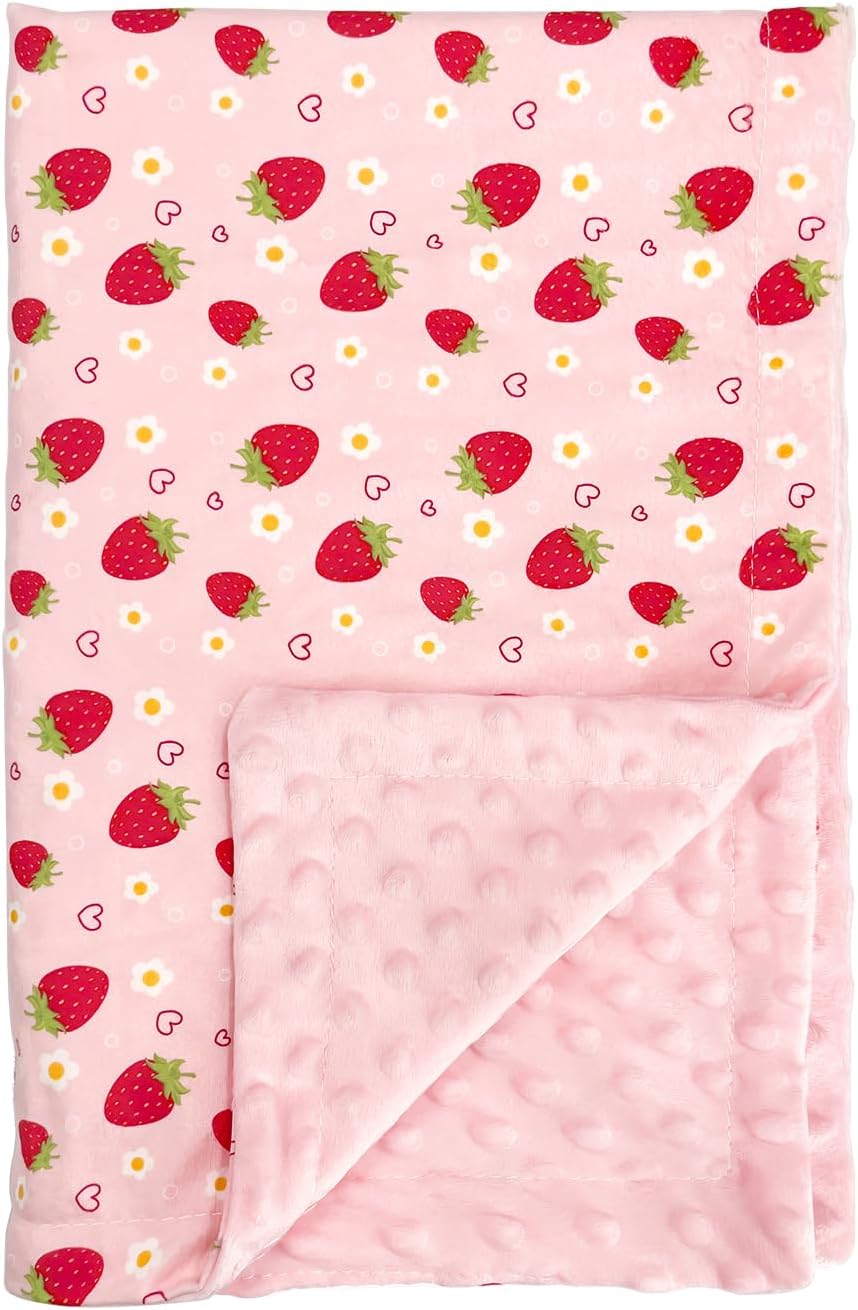 Strawberry Pink Baby Blanket - 30x40 Soft Breathable Dotted Backing