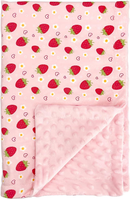 Strawberry Pink Baby Blanket - 30x40 Soft Breathable Dotted Backing