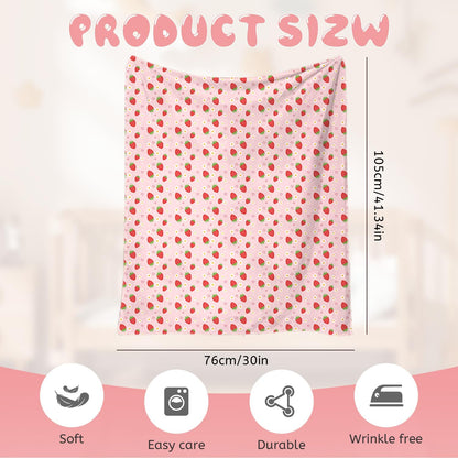 Strawberry Pink Baby Blanket - 30x40 Soft Breathable Dotted Backing