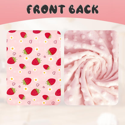 Strawberry Pink Baby Blanket - 30x40 Soft Breathable Dotted Backing