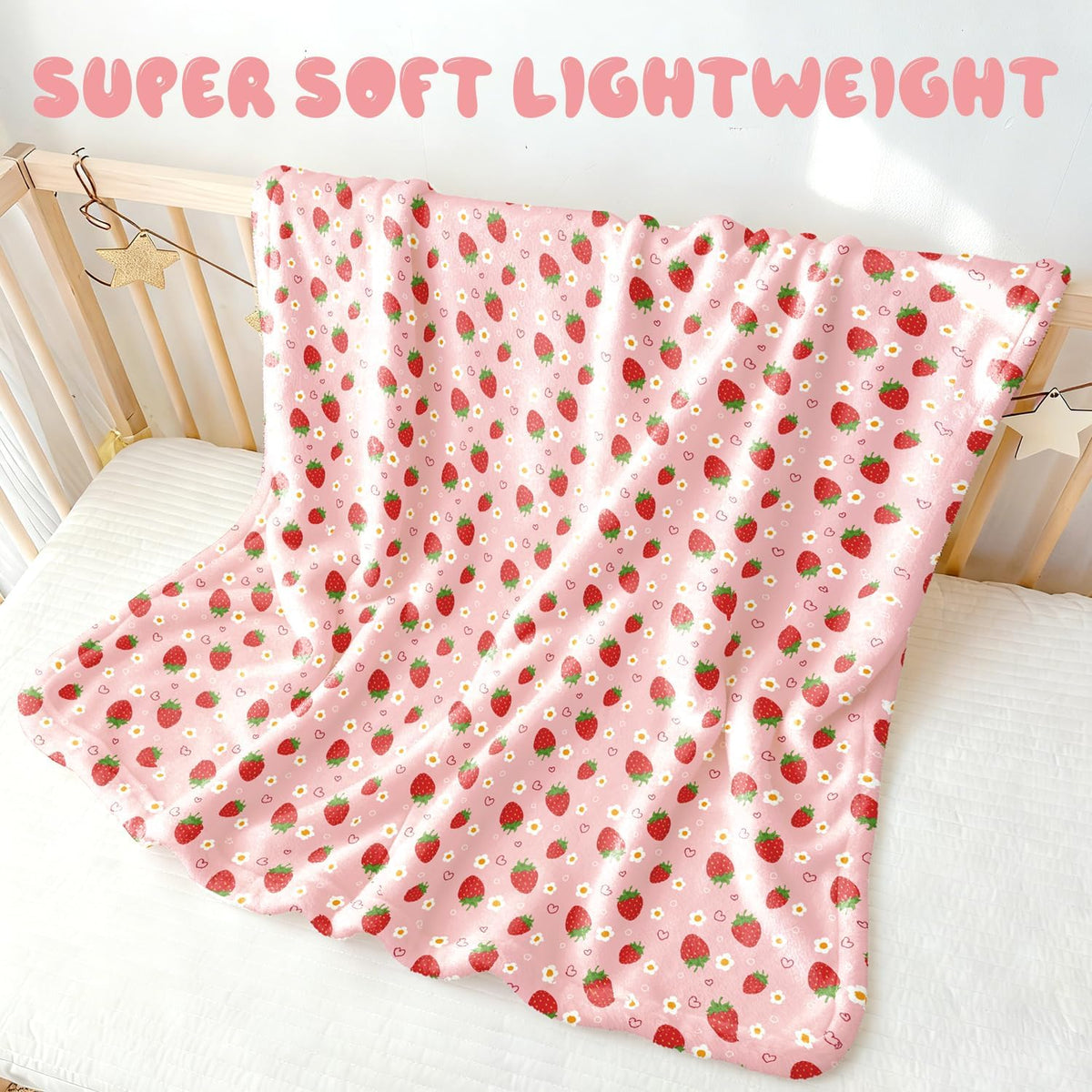 Strawberry Pink Baby Blanket - 30x40 Soft Breathable Dotted Backing