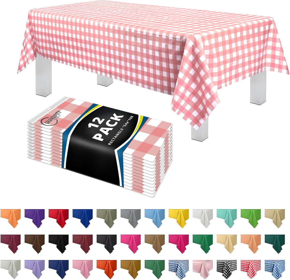 Plastic Table Cloth Disposable 12 Pack 54” x 108” Rectangle