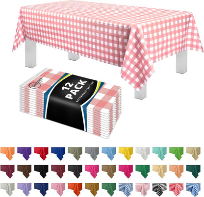 Plastic Table Cloth Disposable 12 Pack 54” x 108” Rectangle