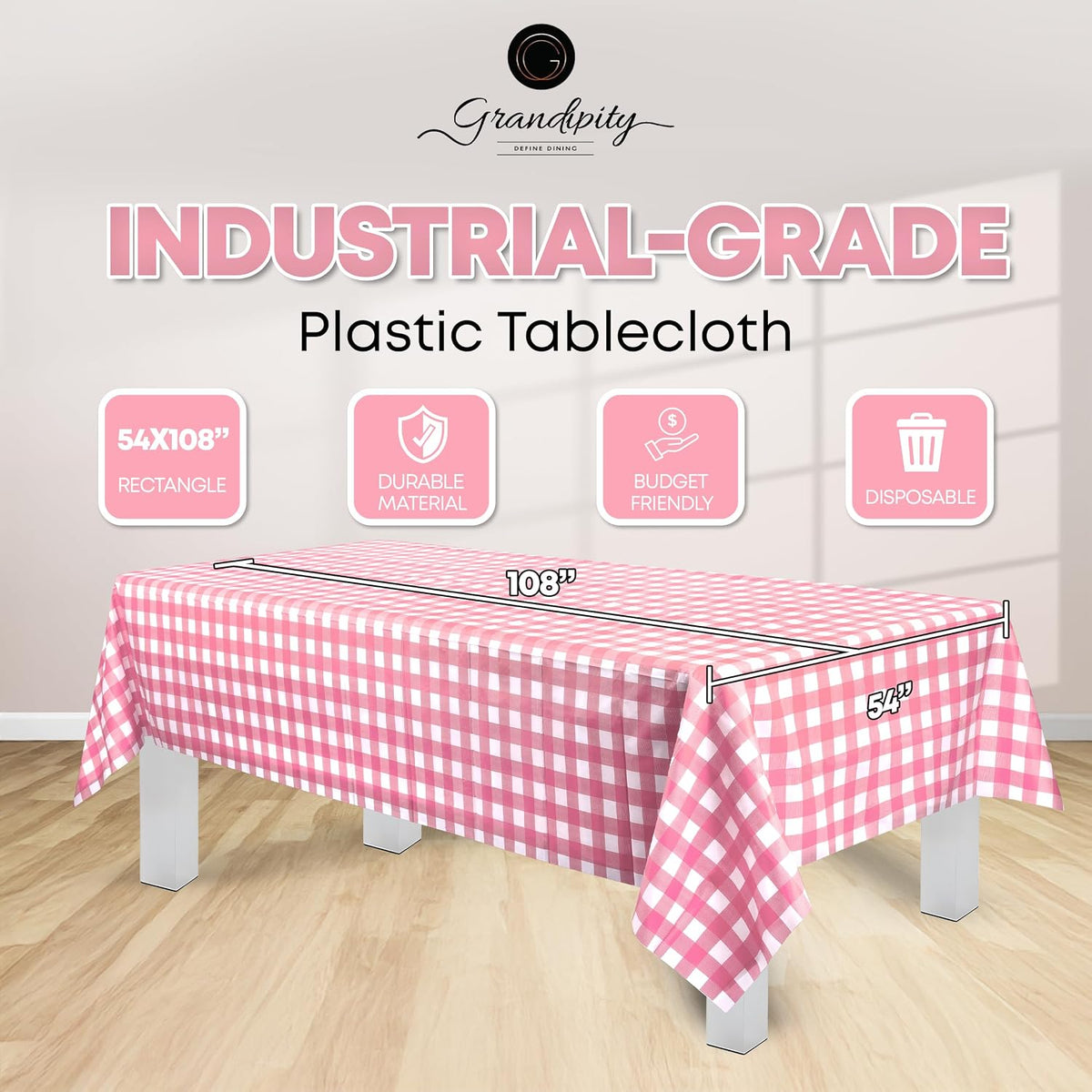 Plastic Table Cloth Disposable 12 Pack 54” x 108” Rectangle
