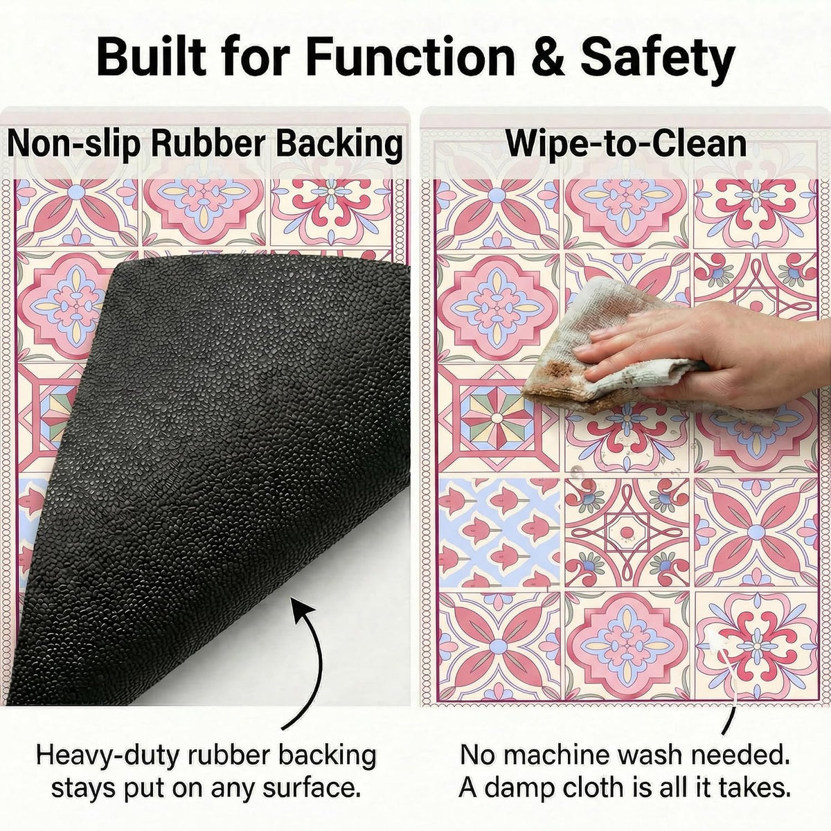 Boho Dish Drying Mat for Kitchen Counter - Super Absorbent Faux Leather Kitchen Mat, Quick Dry & Non-Slip Countertop Protector, Aesthetic Bohemian Decor for Coffee Bar (16"x21", Pink)