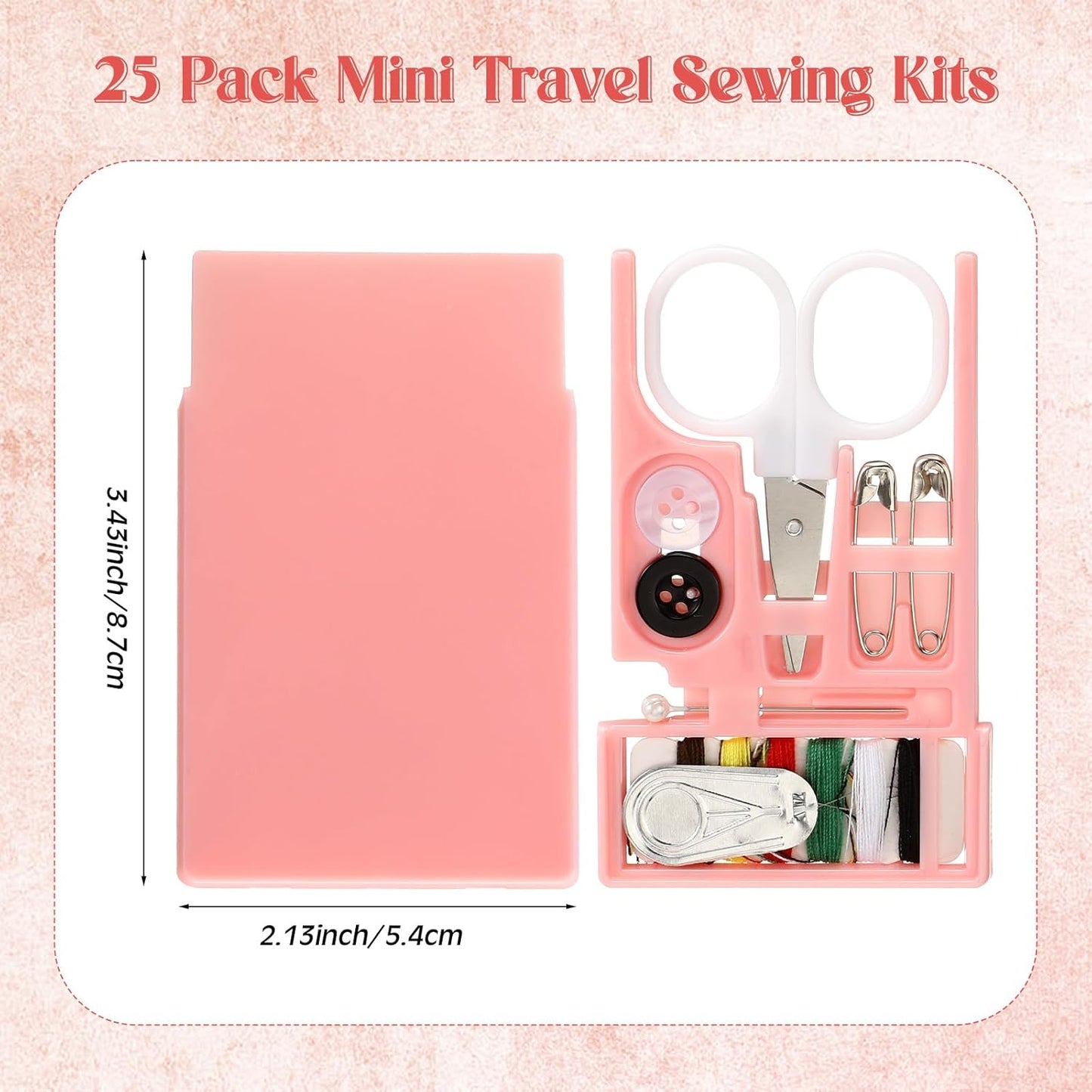 25 Boxes Mini Travel Sewing Kit Quick Fix Sewing Kits Bulk Basic Portable Pre Threaded Needle Emergency Repair Tool for Adults DIY Handcraft Wedding Gifts Beginner Traveler Home Hotel (Pink)