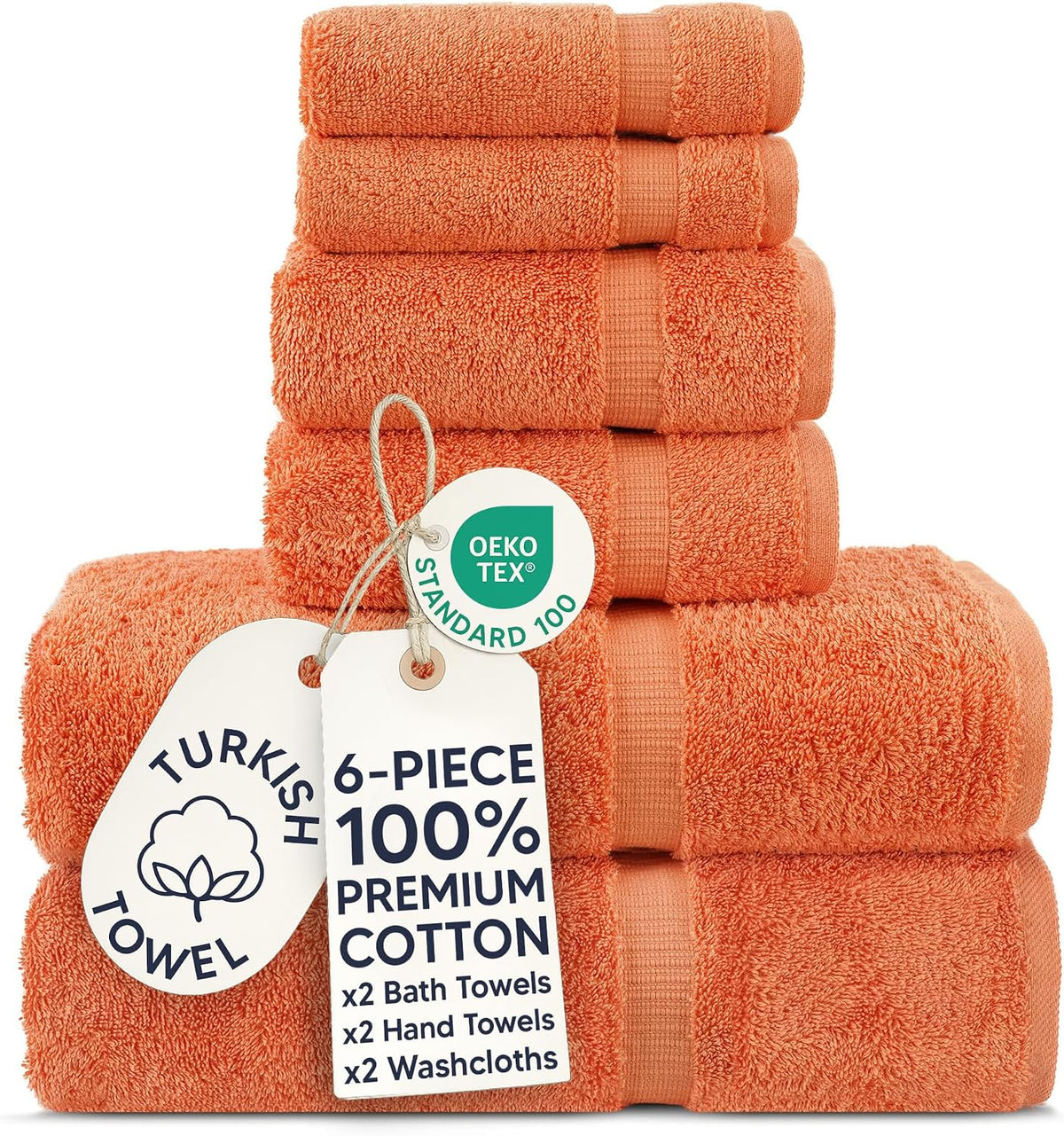 100% Cotton 6-Piece Towel Set, Coral