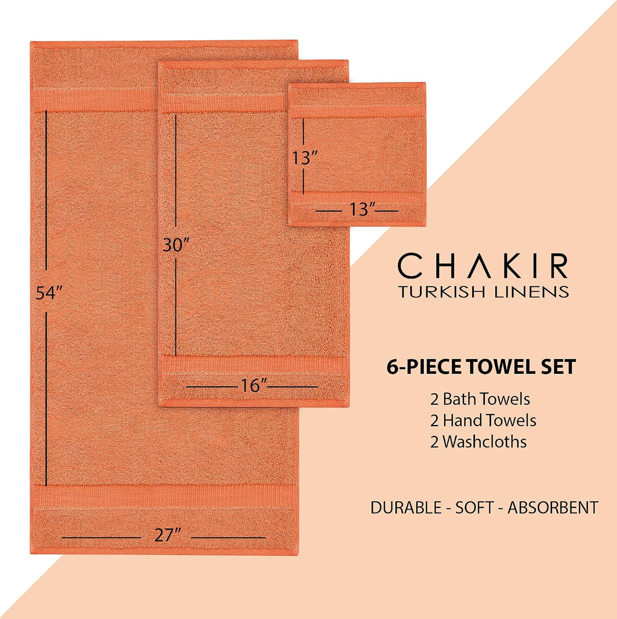 100% Cotton 6-Piece Towel Set, Coral